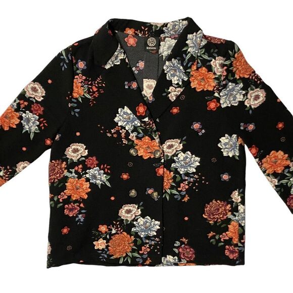 Bobeau Double Breasted Black Floral Blazer Jacket - Picture 1 of 8